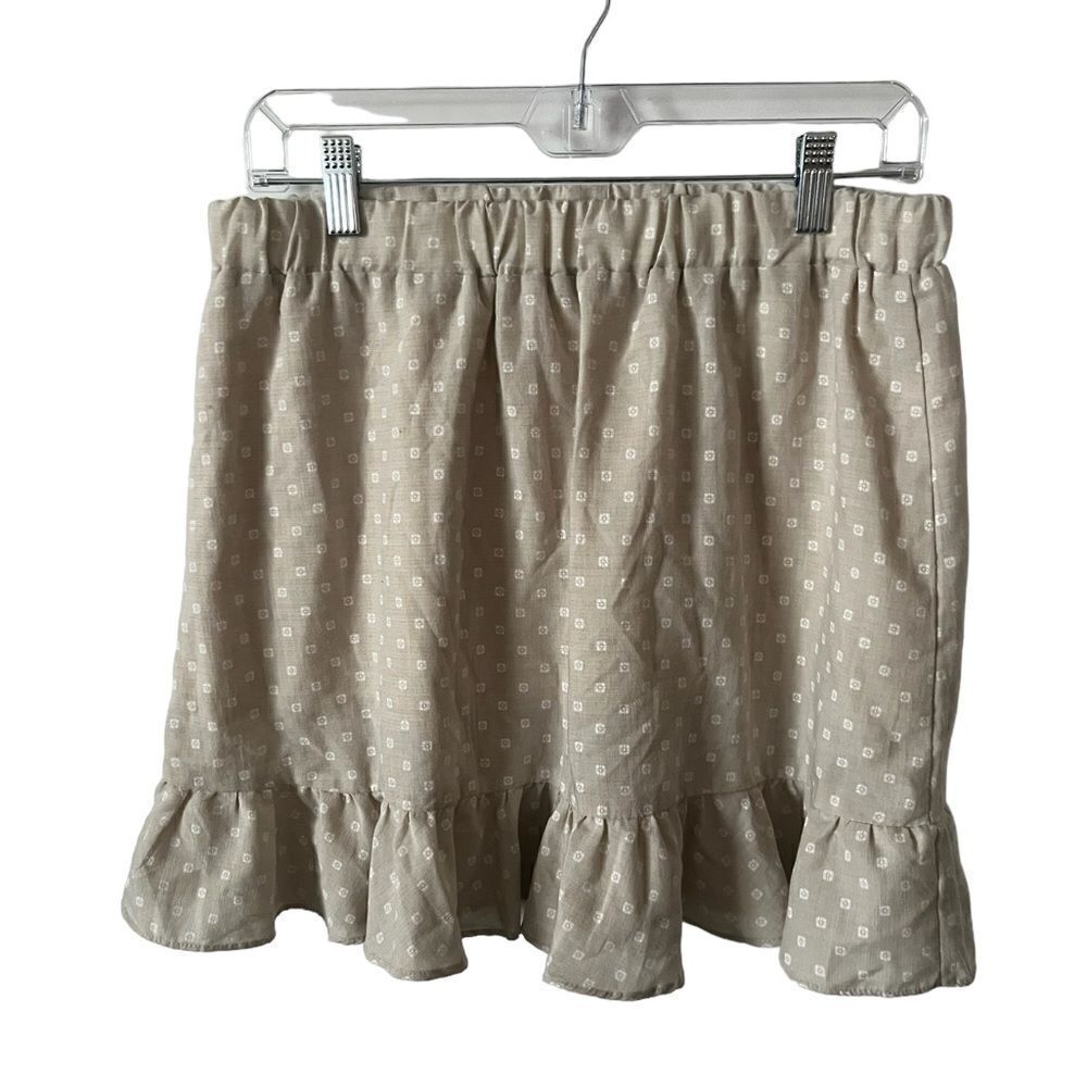 Princess Polly Secret Shadow Mini Skirt in Beige with White Polka Dots Size 10
